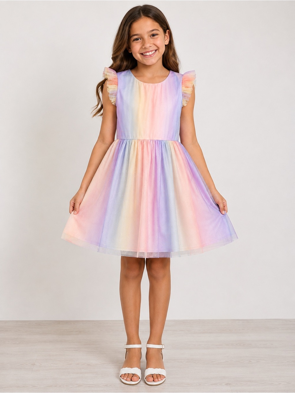 The Children’s Place Girls Pastel Rainbow Party Dress Size 10